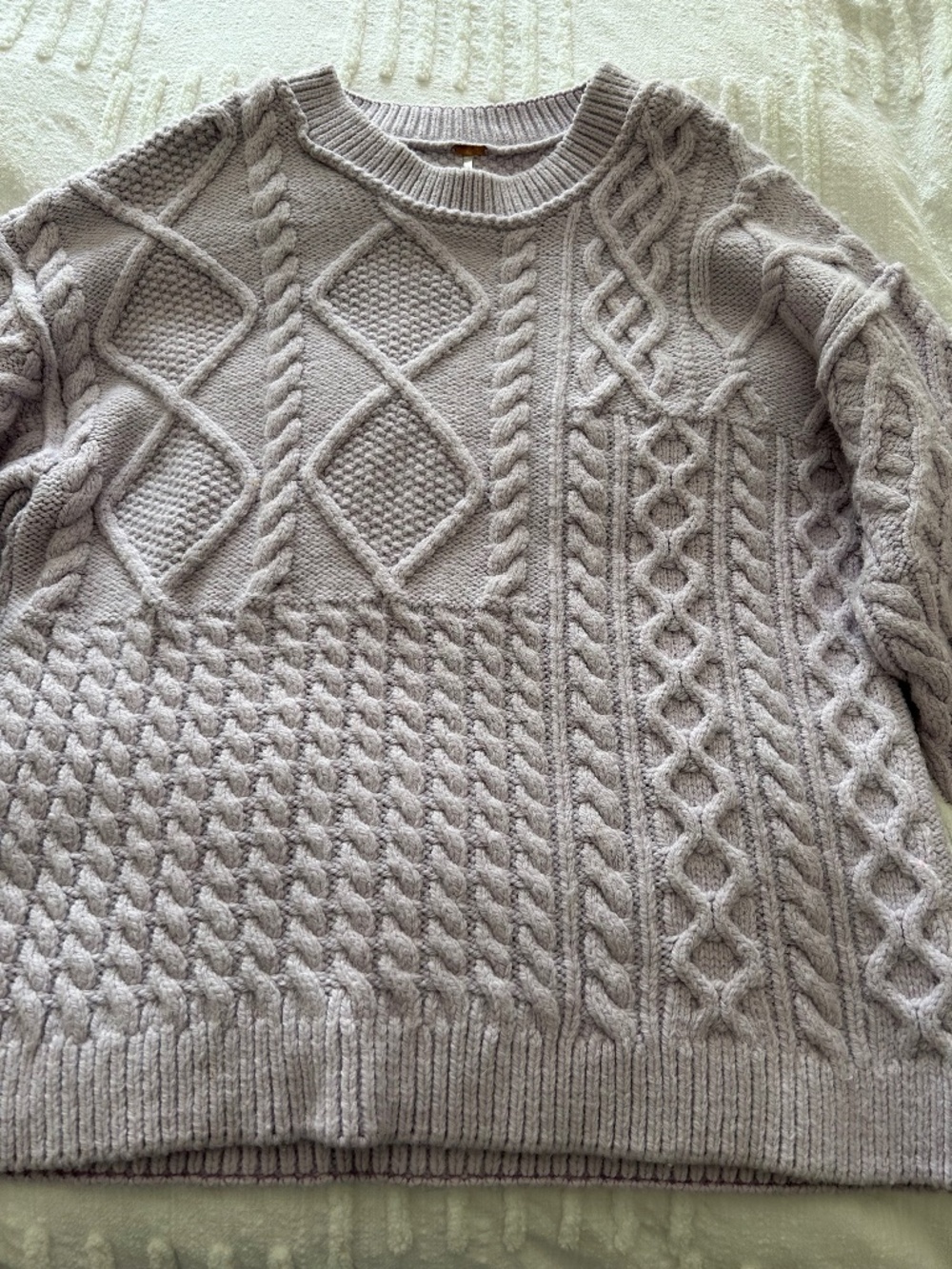 Free People Leslie Cable Tunic Sweater- Frosted Lavender- Size Medium